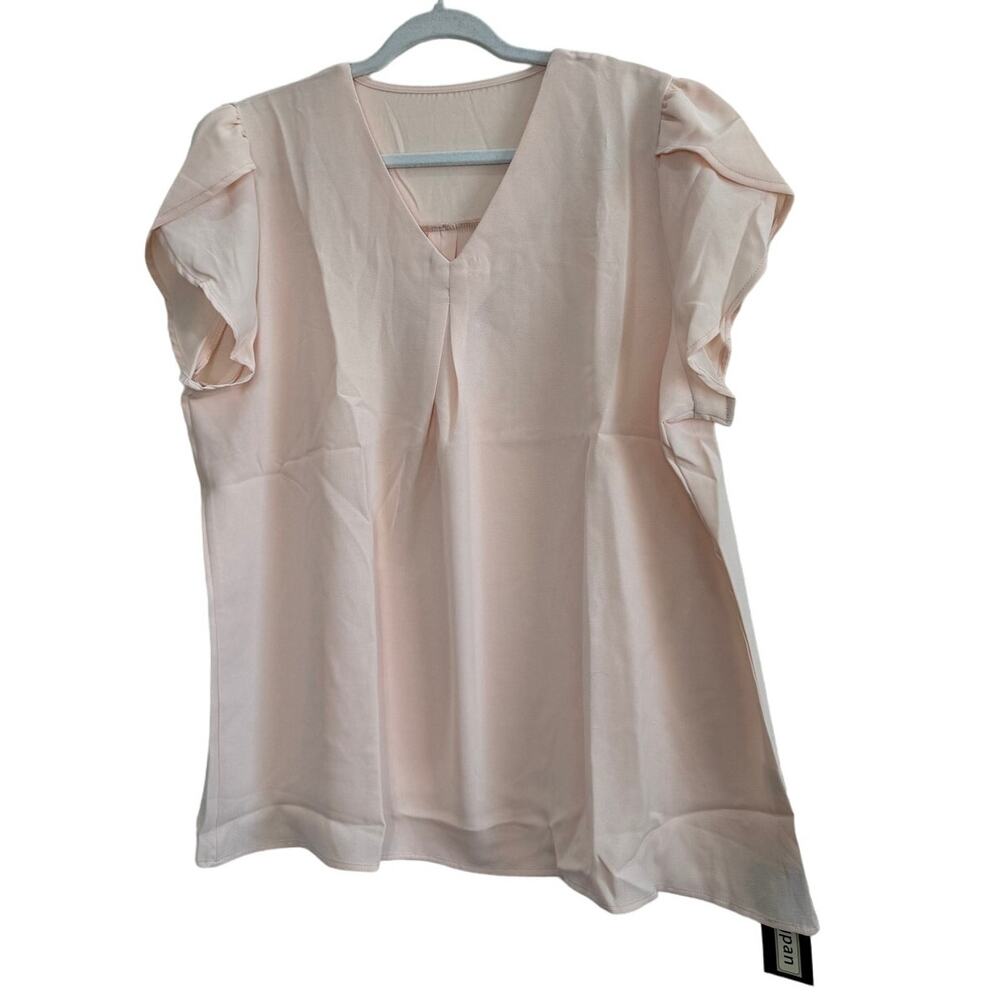 NWT Women's Khaki Sheer V-Neck Belle Short Sleeve Top Blouse T-Shirt XL